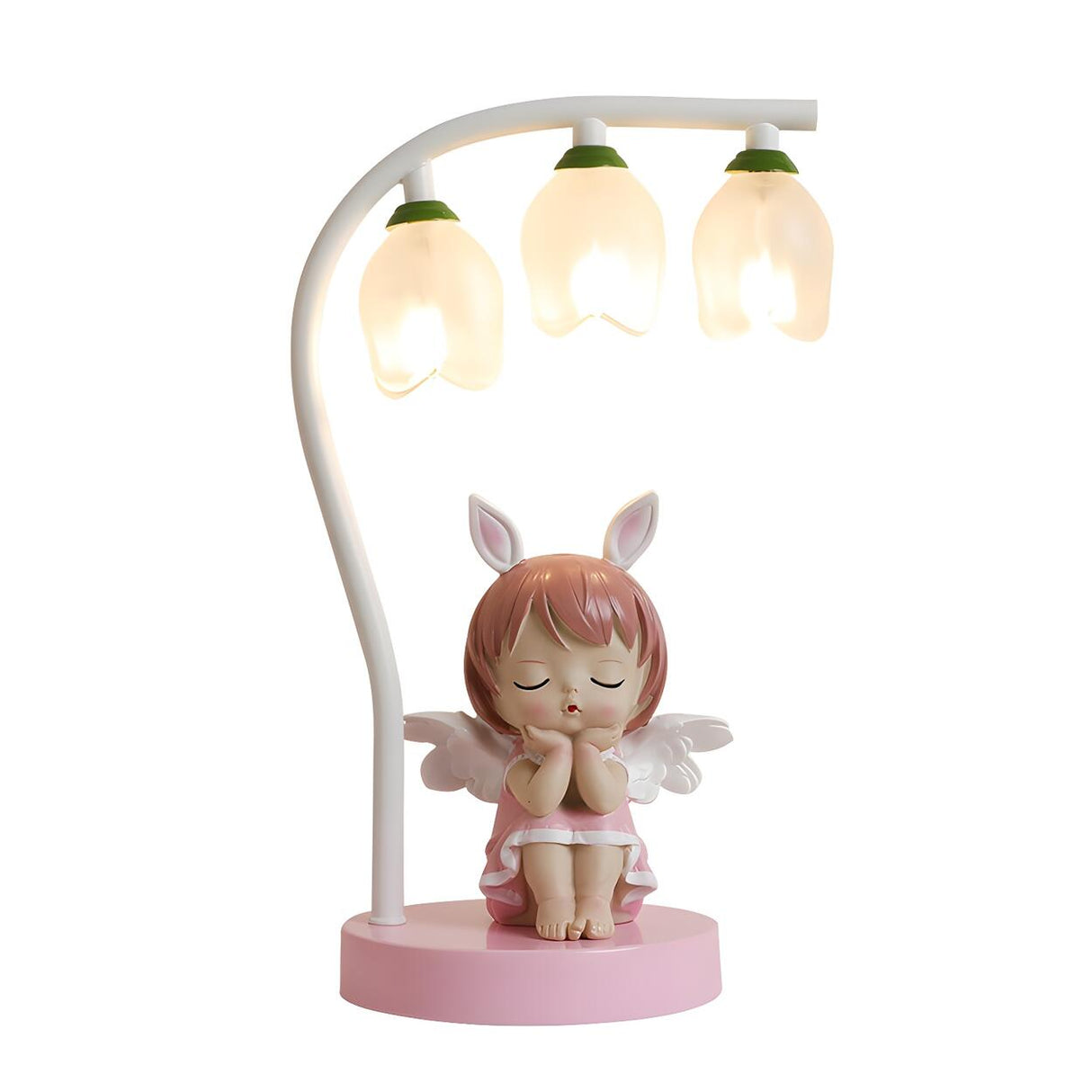 Modern Glass Flower Shades Adorable Angel Table Lamp Image - 8