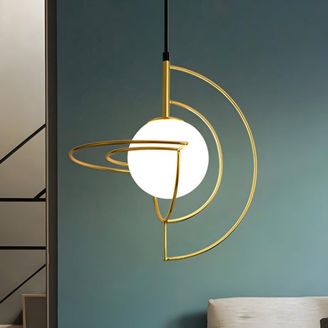 Modern Glass Globe Dining Room Wire Frame Pendant Light Image - 1