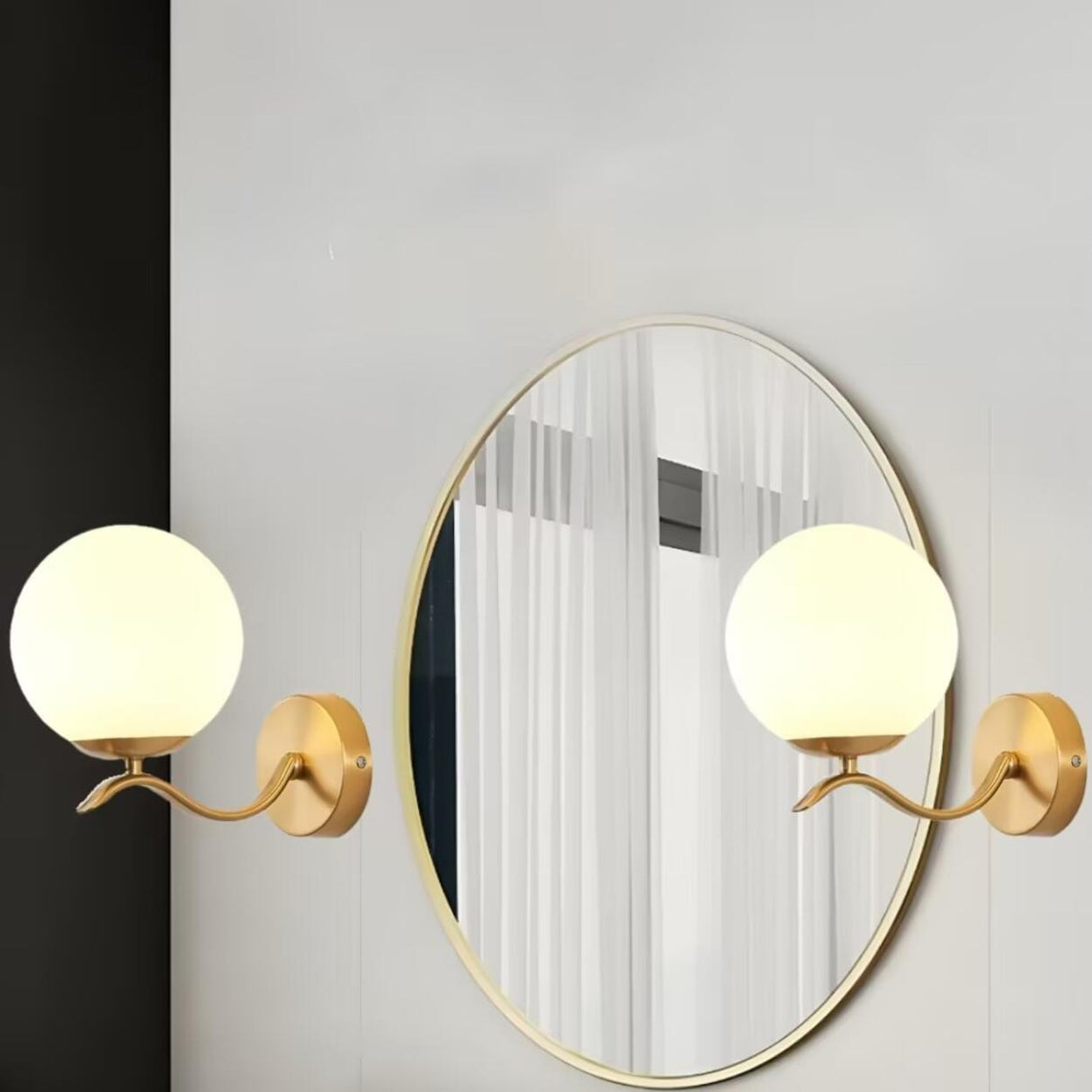 Modern Glass Globe Gold Metal Vanity Sconce Light Image - 1