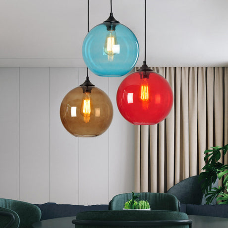 Modern Glass Globe Pendant Light Adjustable Height Image - 2