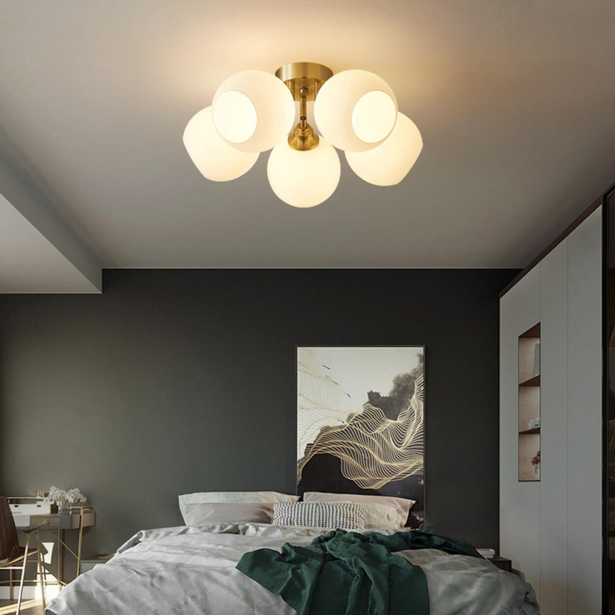 Modern Glass Globe Semi Flush Mount Ceiling Light Image - 1