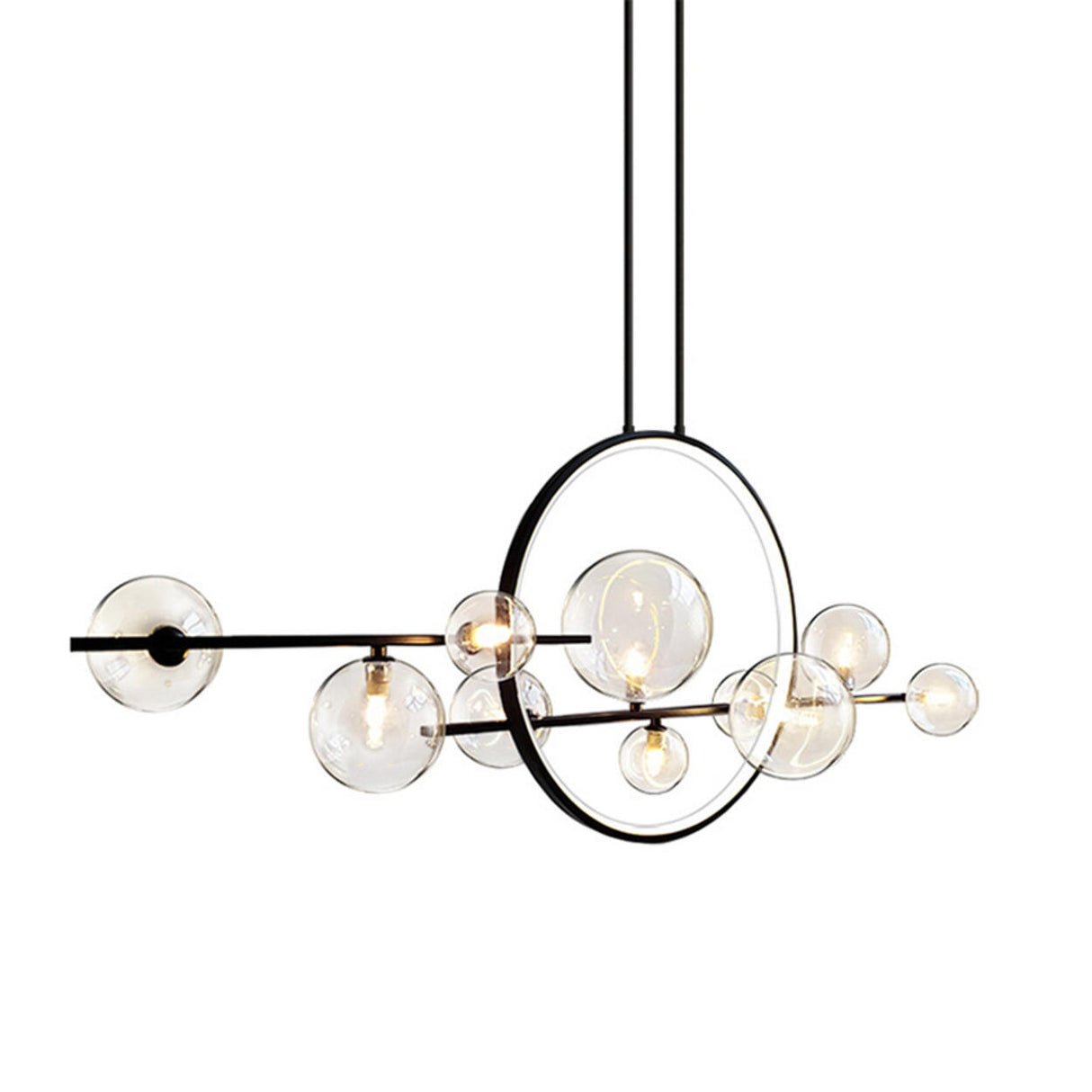 Modern Glass Globes and LED Rings Island Pendant Light Image - 10