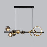 Modern Glass Globes and LED Rings Island Pendant Light Image - 11