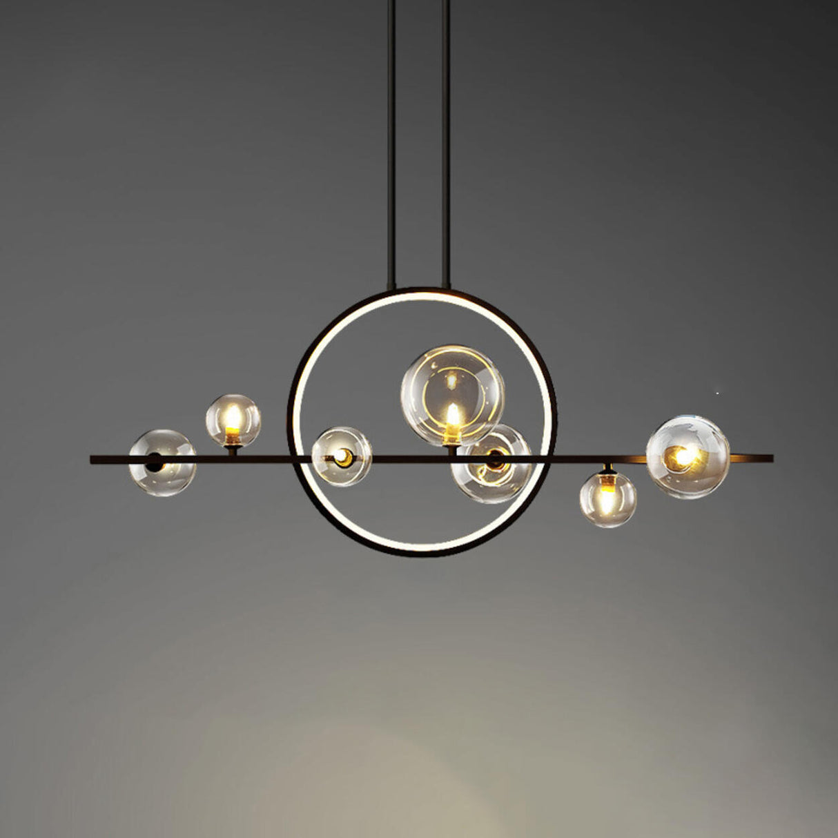 Modern Glass Globes and LED Rings Island Pendant Light Image - 14