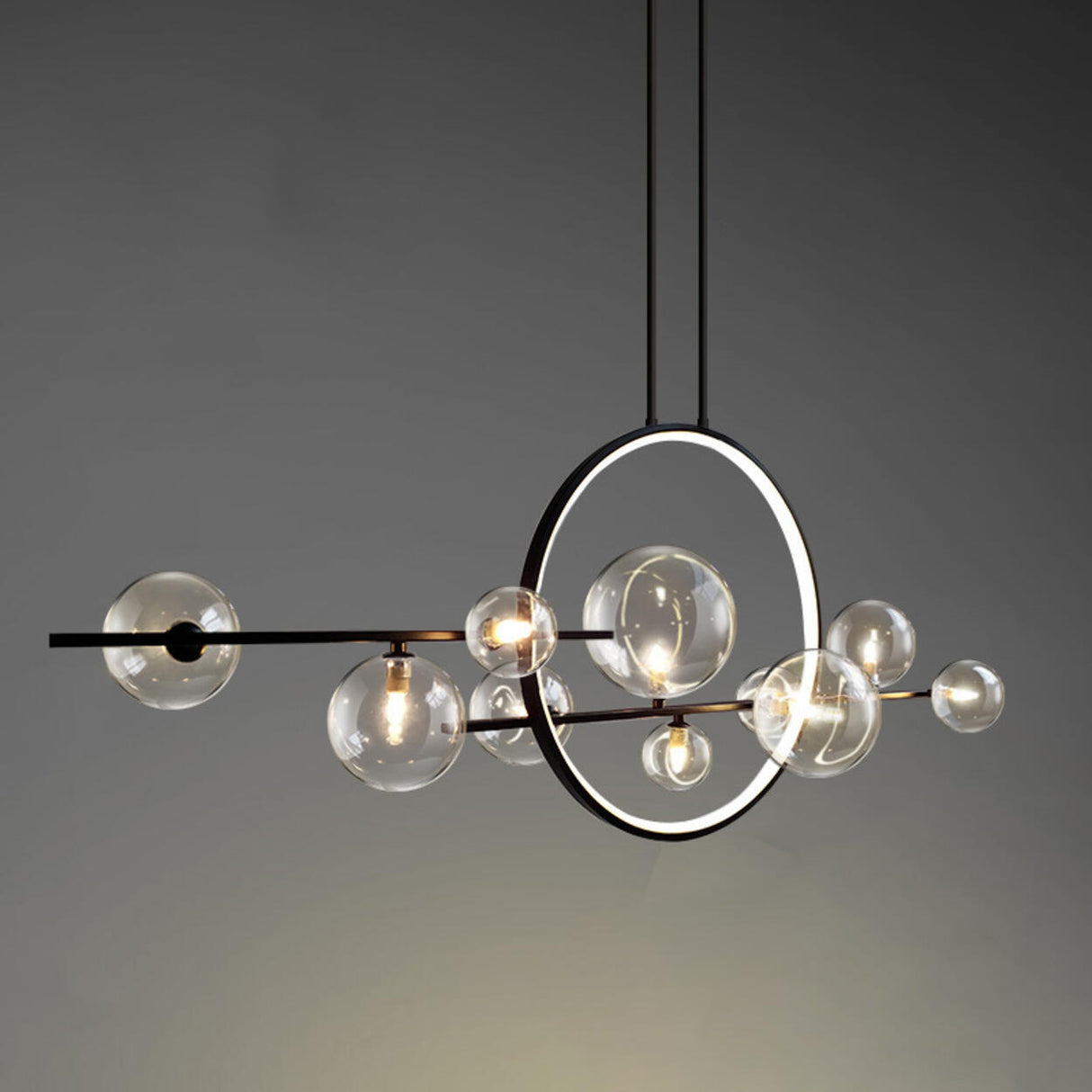 Modern Glass Globes and LED Rings Island Pendant Light Image - 15