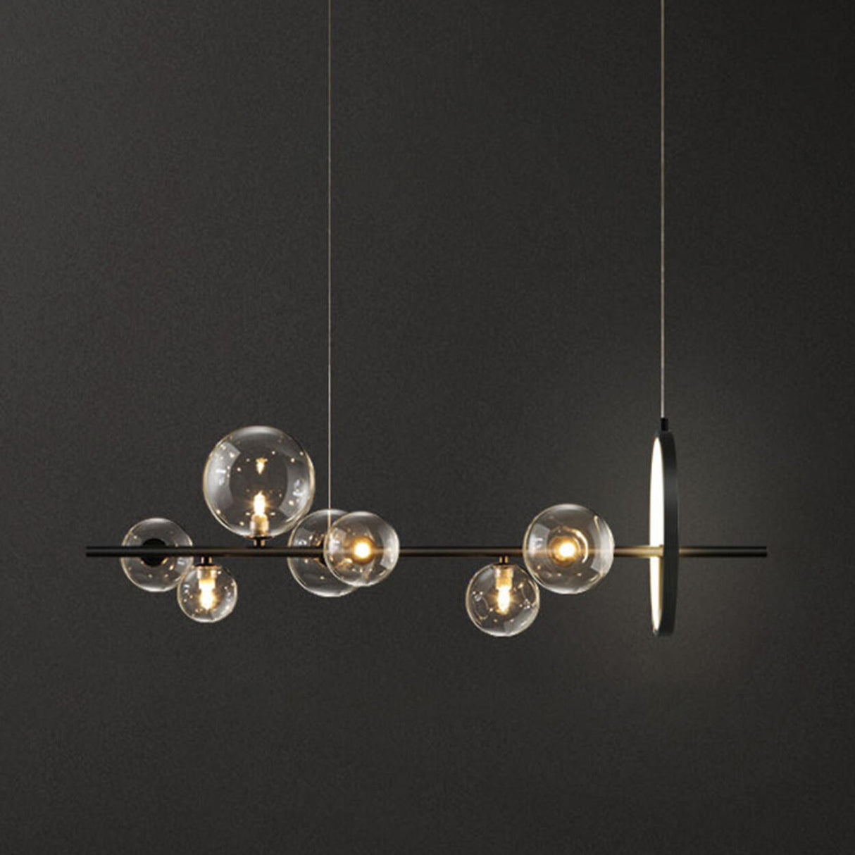 Modern Glass Globes and LED Rings Island Pendant Light Image - 17