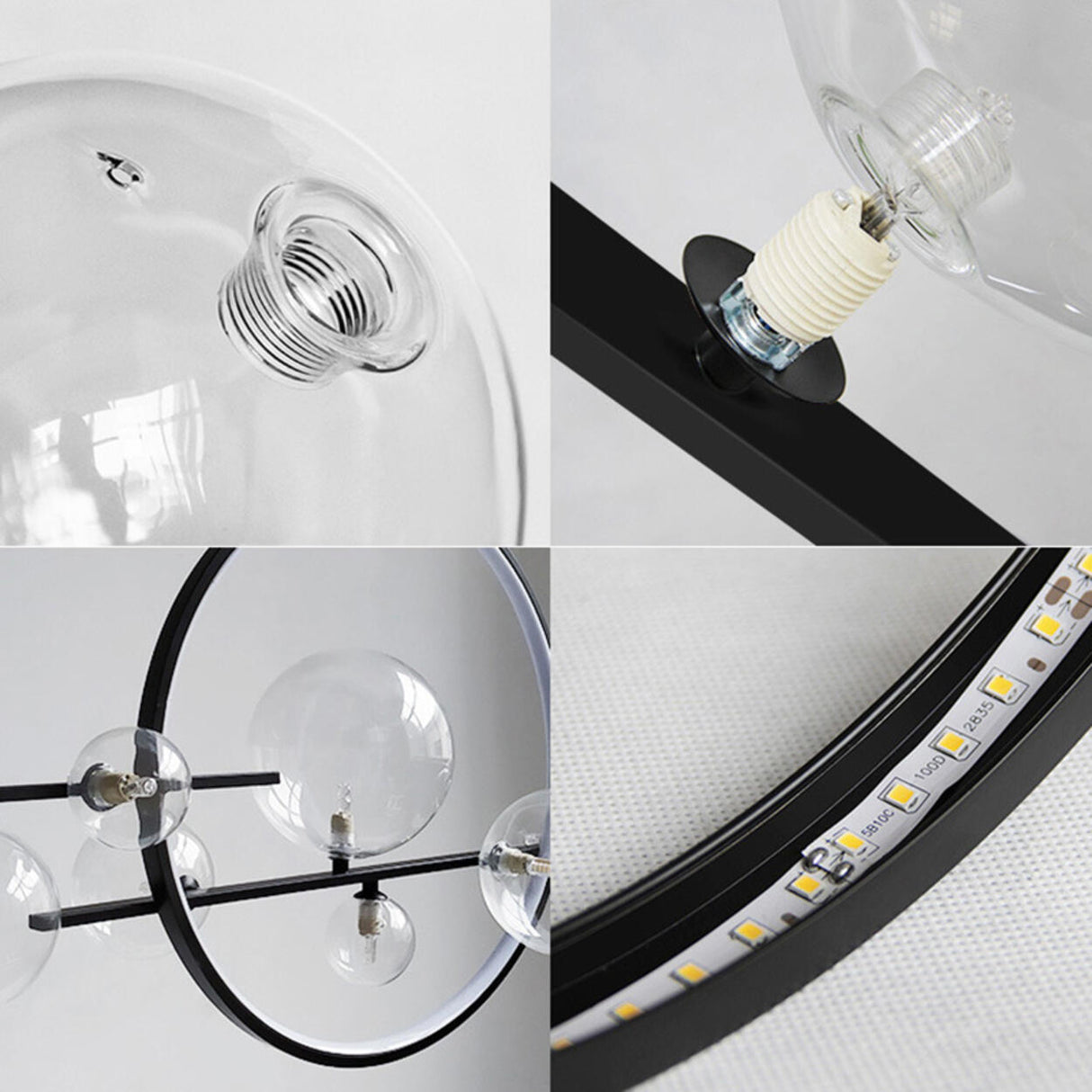 Modern Glass Globes and LED Rings Island Pendant Light Image - 18