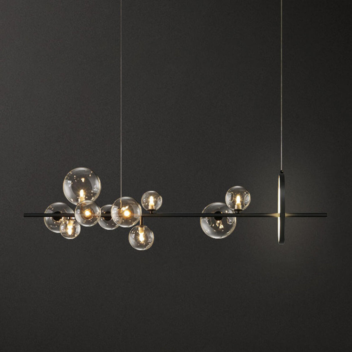 Modern Glass Globes and LED Rings Island Pendant Light Image - 19