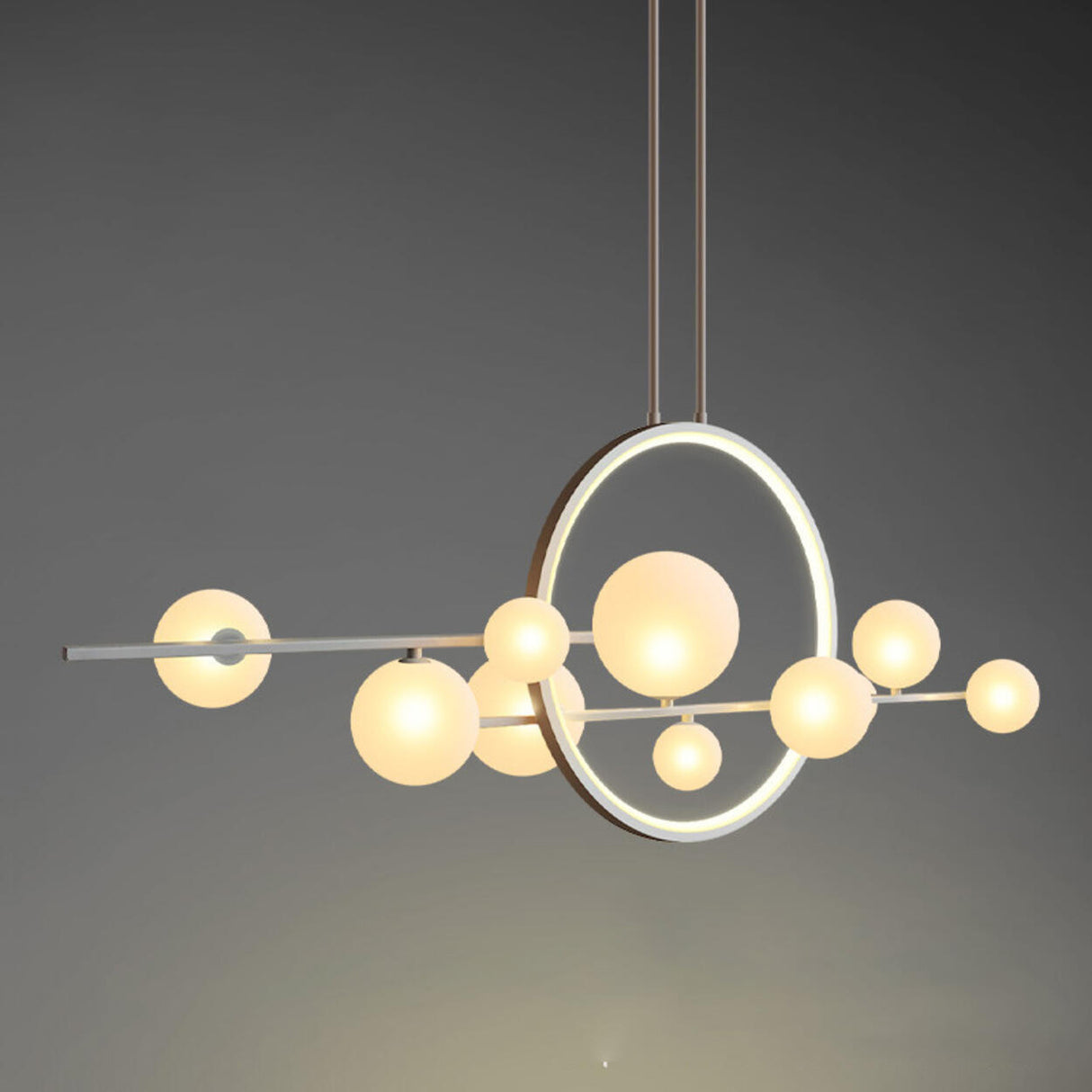 Modern Glass Globes and LED Rings Island Pendant Light Image - 3