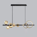 Modern Glass Globes and LED Rings Island Pendant Light Image - 7