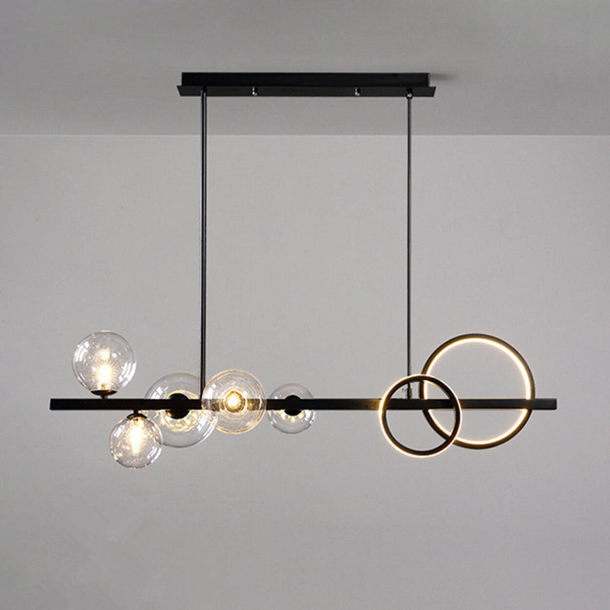 Modern Glass Globes and LED Rings Island Pendant Light Image - 9