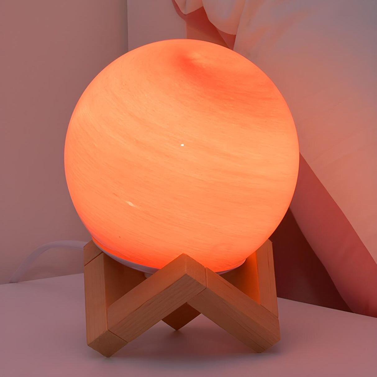 Modern Glass Moon Globe Wooden Base Decor Table Lamp Image - 17