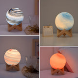 Modern Glass Moon Globe Wooden Base Decor Table Lamp Image - 20