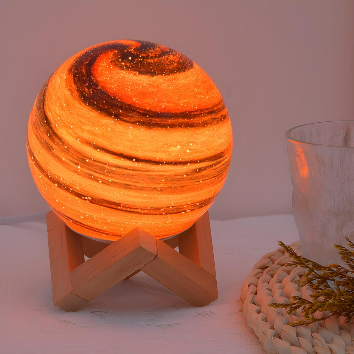 Modern Glass Moon Globe Wooden Base Decor Table Lamp Image - 5