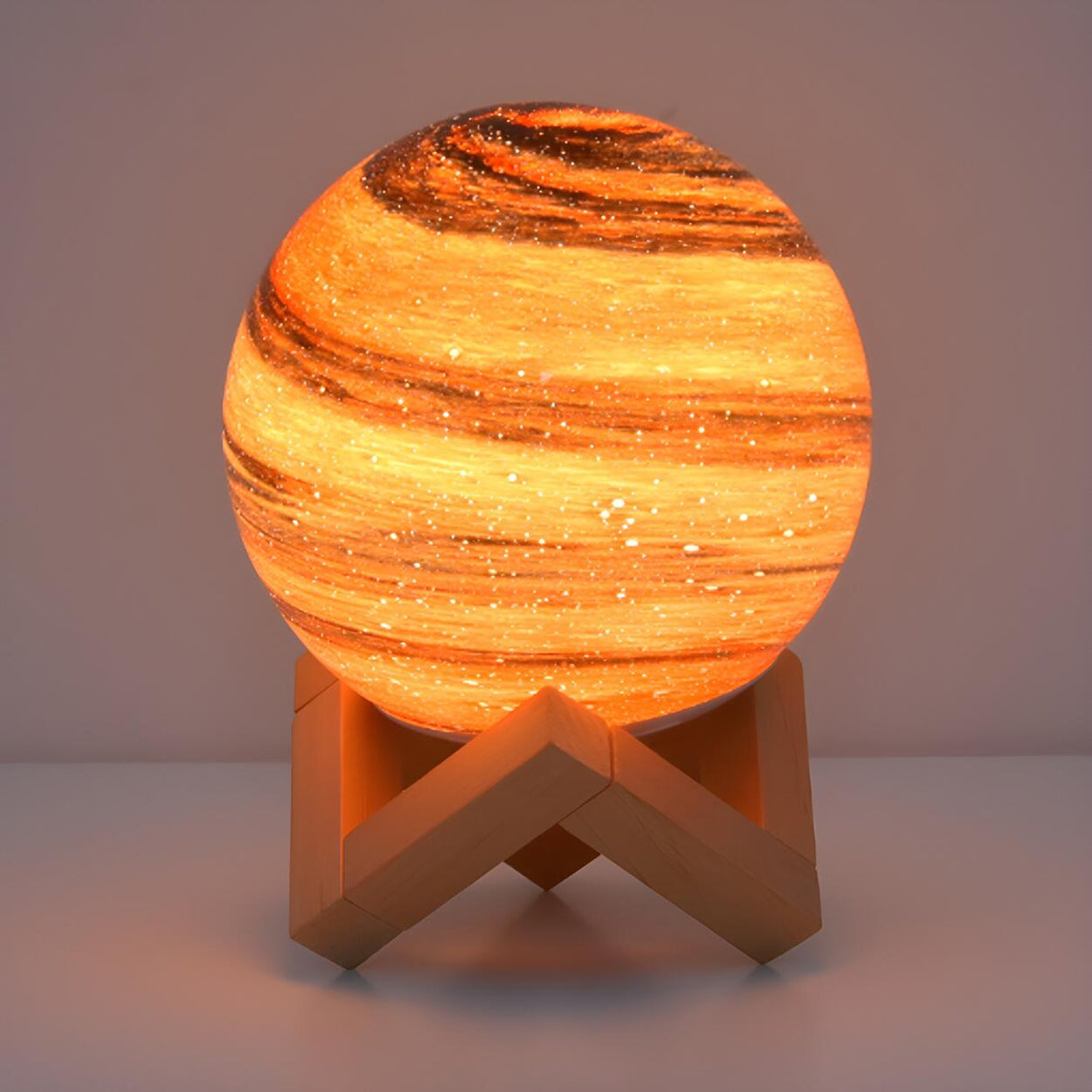 Modern Glass Moon Globe Wooden Base Decor Table Lamp Image - 6