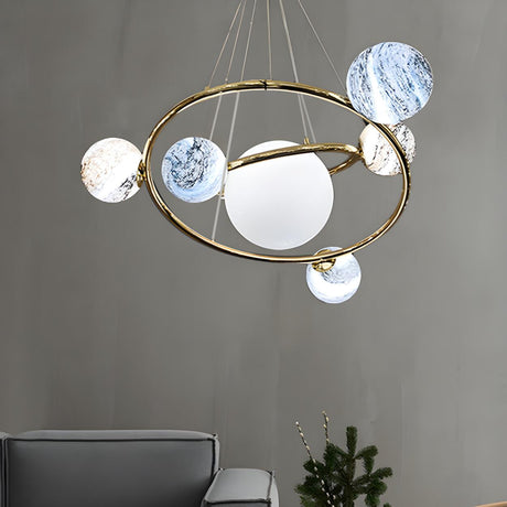 Modern Glass Solar System Universe Planet Ring Chandelier Image - 2