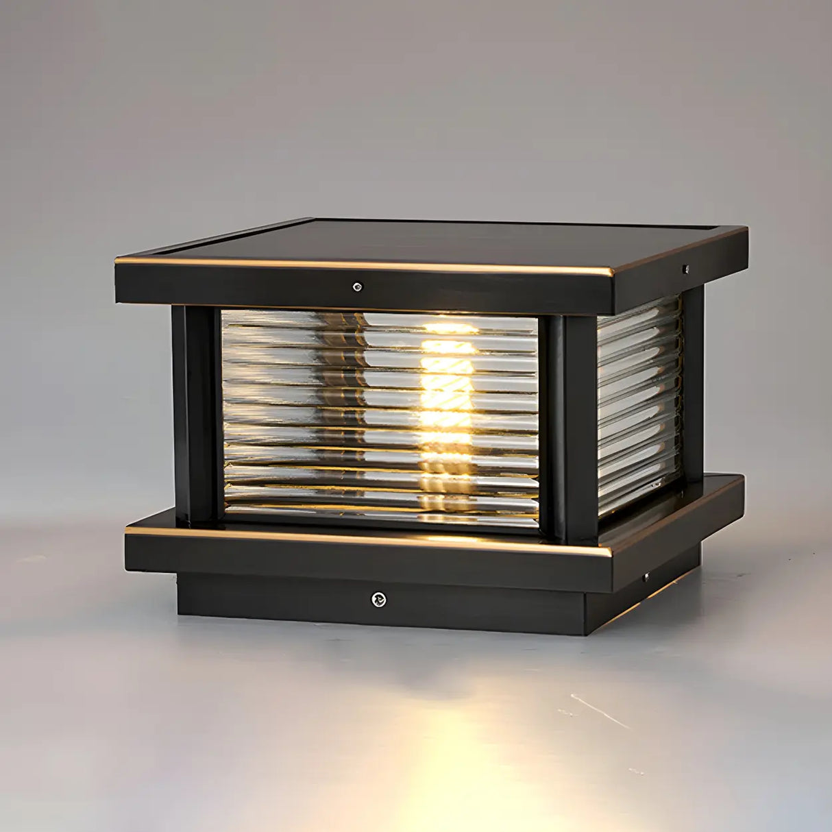 Modern Glass Square Box Simple Outdoor Steel Post Light Image - 6