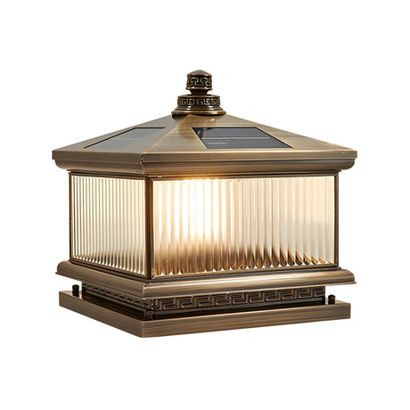 Modern Glass Square Metal Outdoor Solar Post Lamp Image - 2