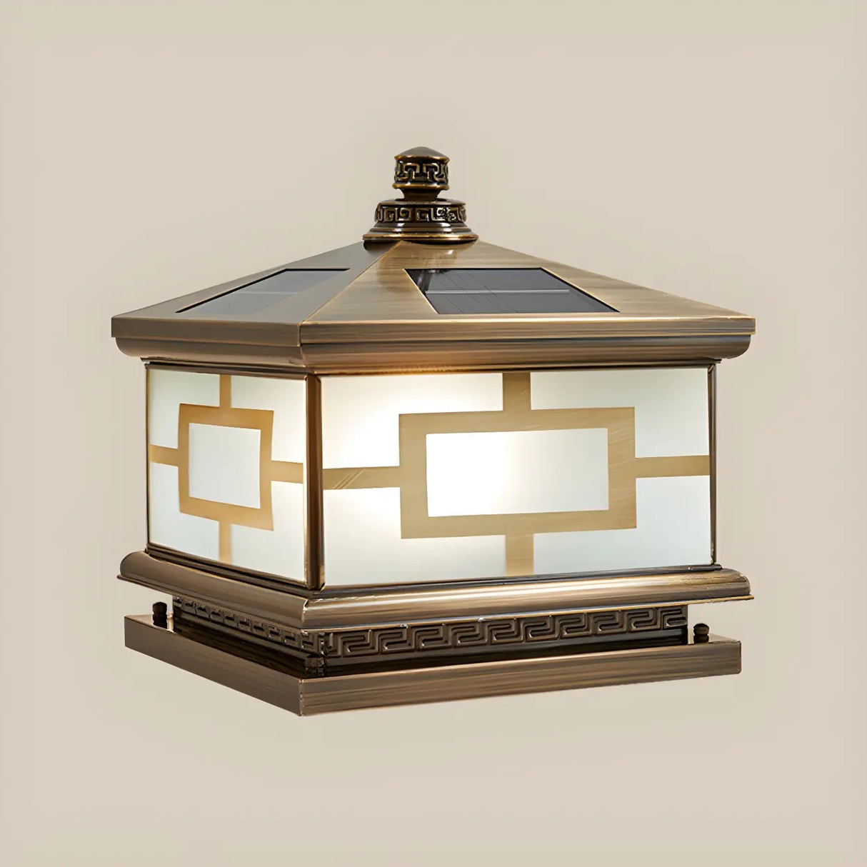 Modern Glass Square Metal Outdoor Solar Post Lamp Image - 3