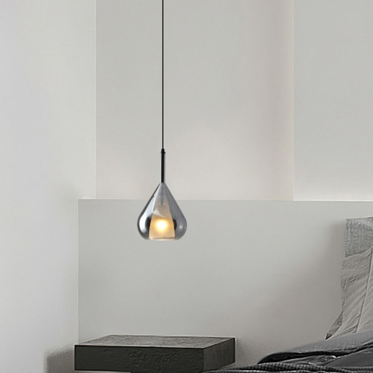 Modern Glass Teardrop Pendant Light Flexible Length Image - 1