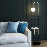 Modern Globe and Arc Metal Floor Lamp with Side Table Image - 1