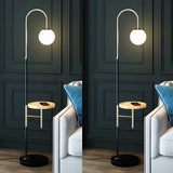 Modern Globe and Arc Metal Floor Lamp with Side Table Image - 3