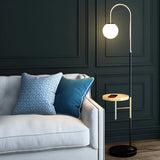 Modern Globe and Arc Metal Floor Lamp with Side Table Image - 4