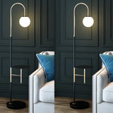 Modern Globe and Arc Metal Floor Lamp with Side Table Image - 5