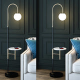 Modern Globe and Arc Metal Floor Lamp with Side Table Image - 7