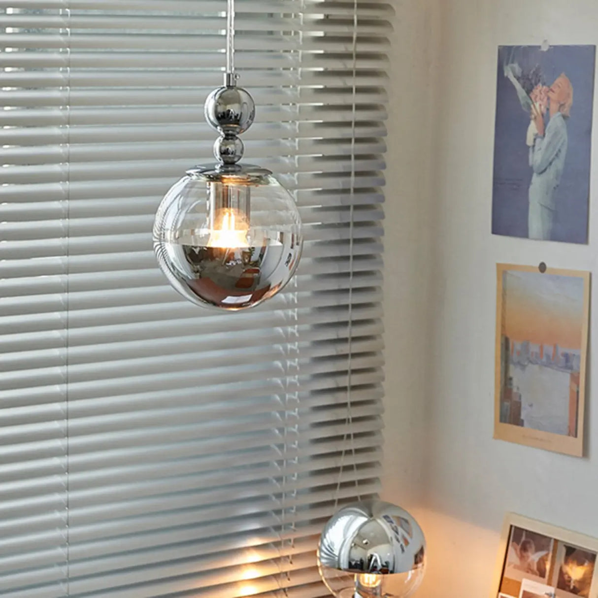 Modern Globe Chrome Pendant Light for Living Room Image - 4