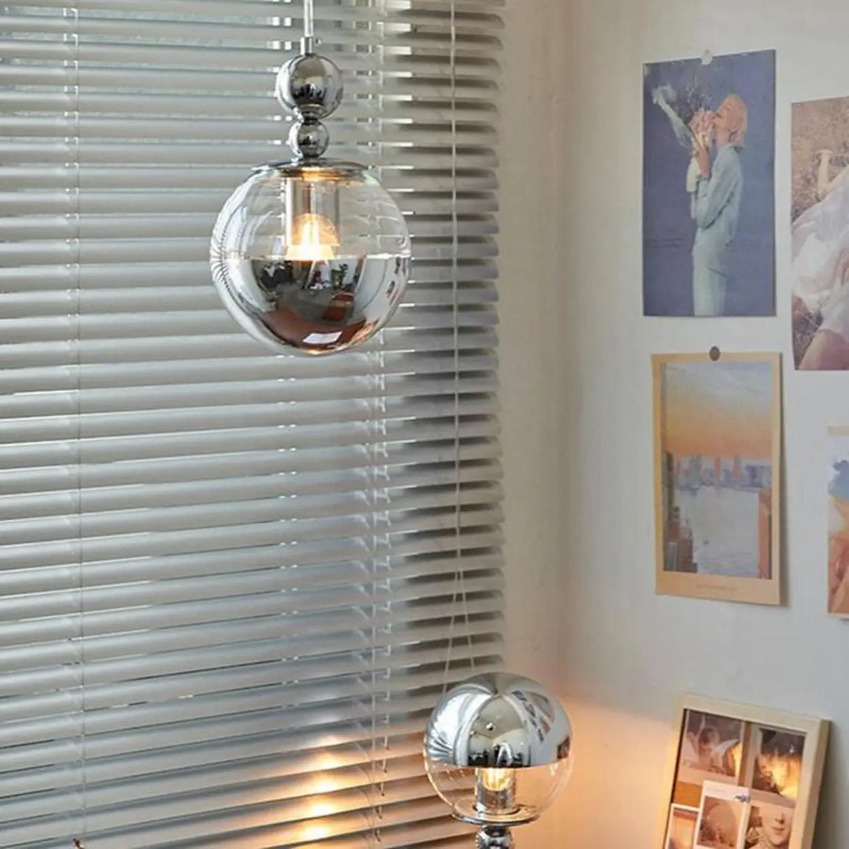 Modern Globe Chrome Pendant Light for Living Room Image - 5