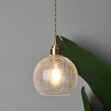 Modern Globe Crackle  Clear Glass Pendant Light Image - 1