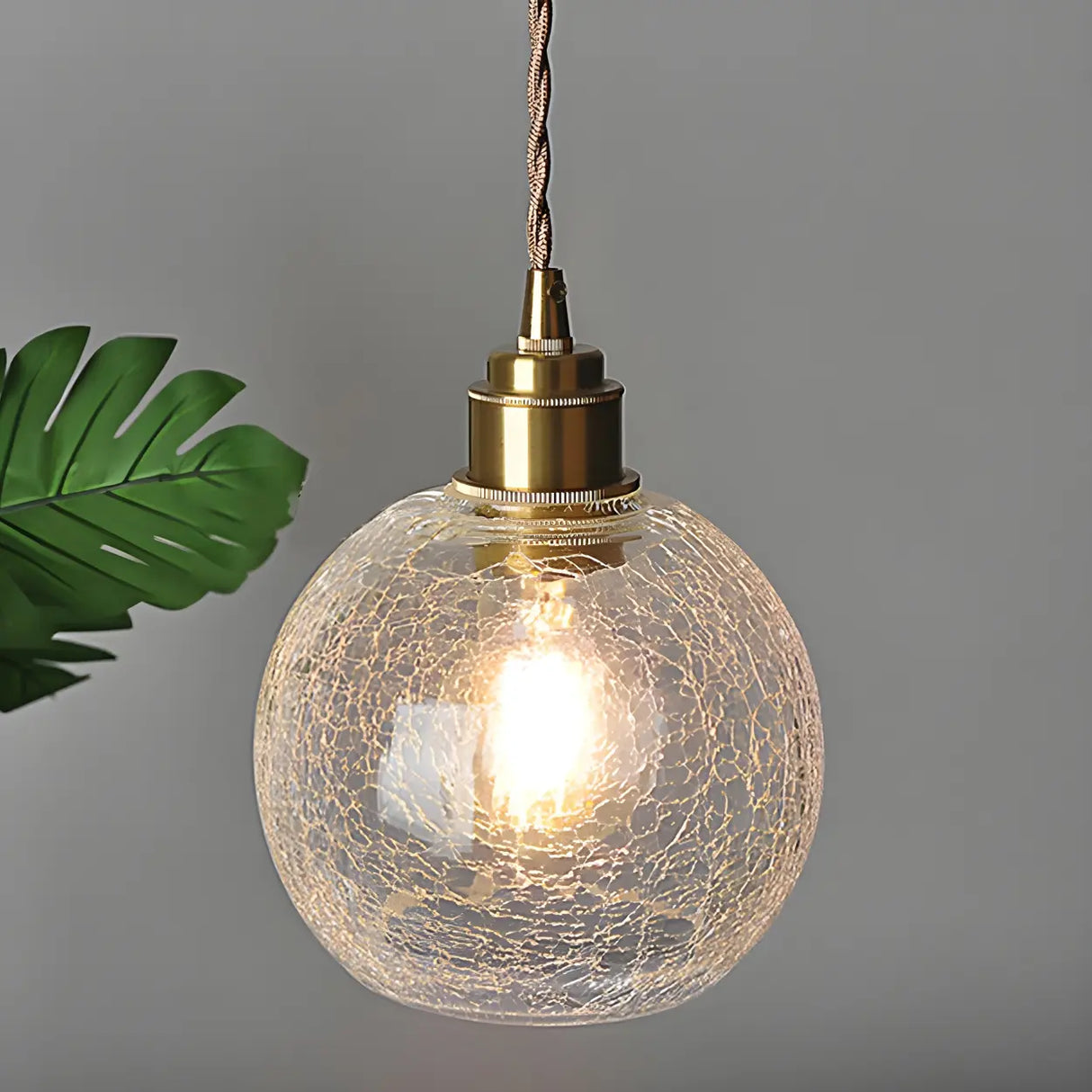 Modern Globe Crackle  Clear Glass Pendant Light Image - 13