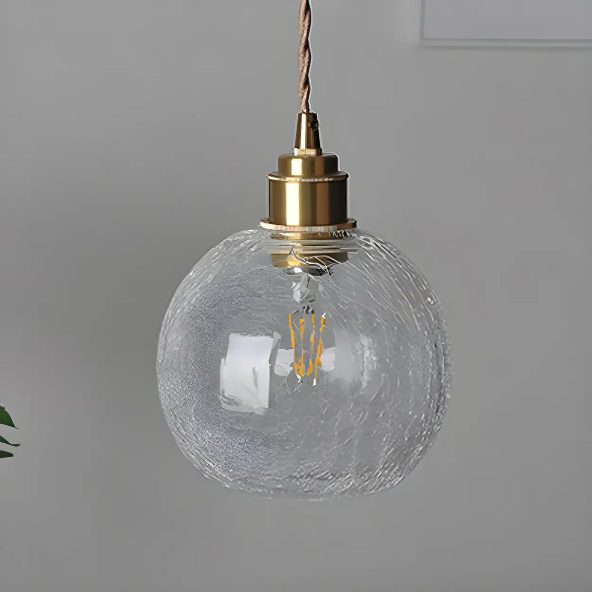 Modern Globe Crackle  Clear Glass Pendant Light Image - 15