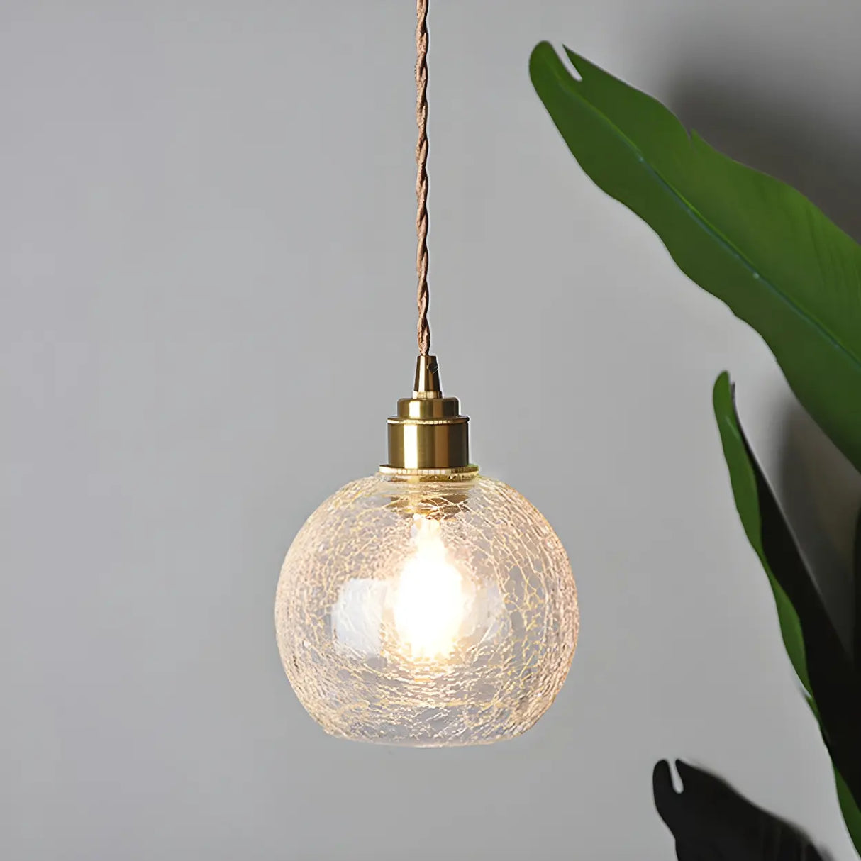 Modern Globe Crackle  Clear Glass Pendant Light Image - 3