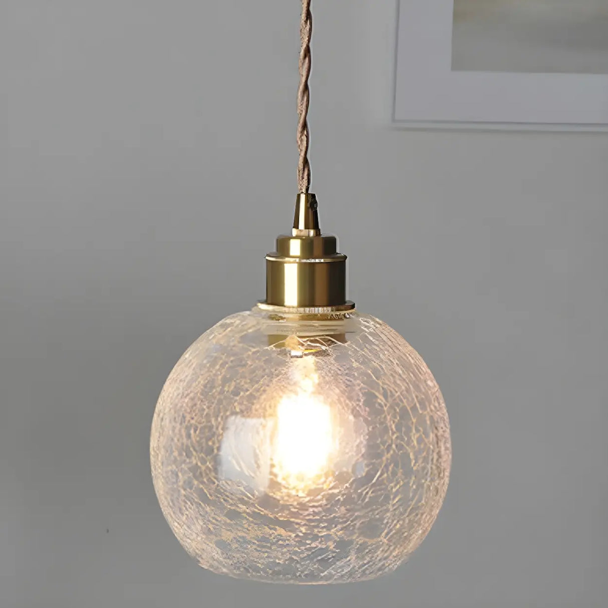 Modern Globe Crackle  Clear Glass Pendant Light Image - 5