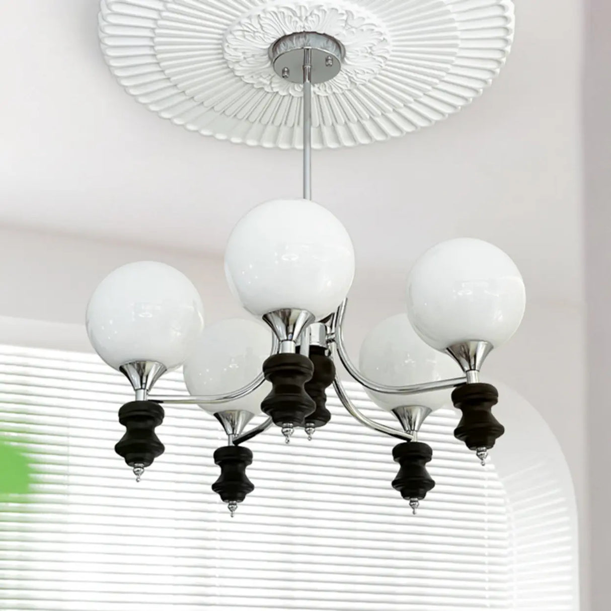 Modern Globe Glass Ceiling Light Chrome Chandelier Image - 13