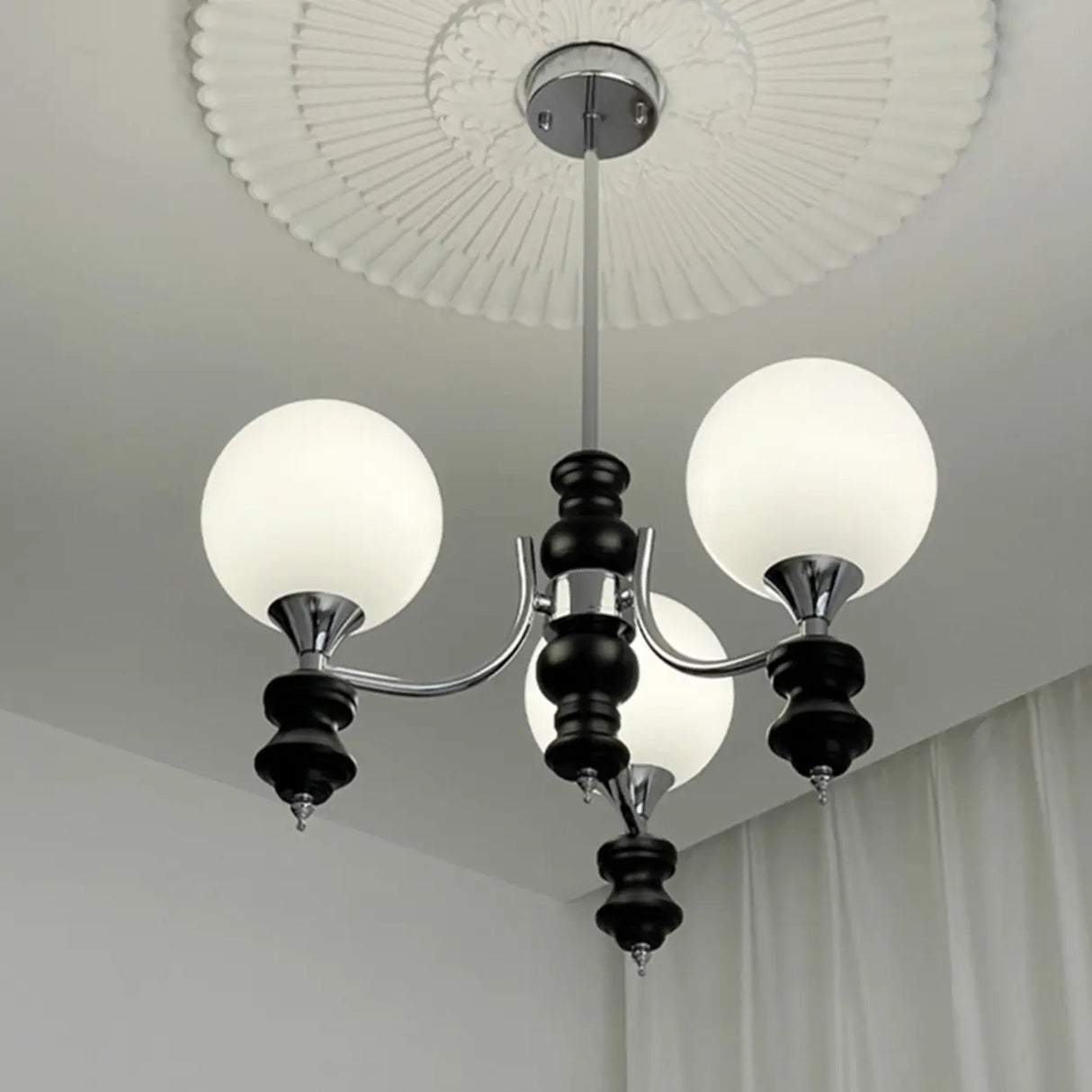 Modern Globe Glass Ceiling Light Chrome Chandelier Image - 16