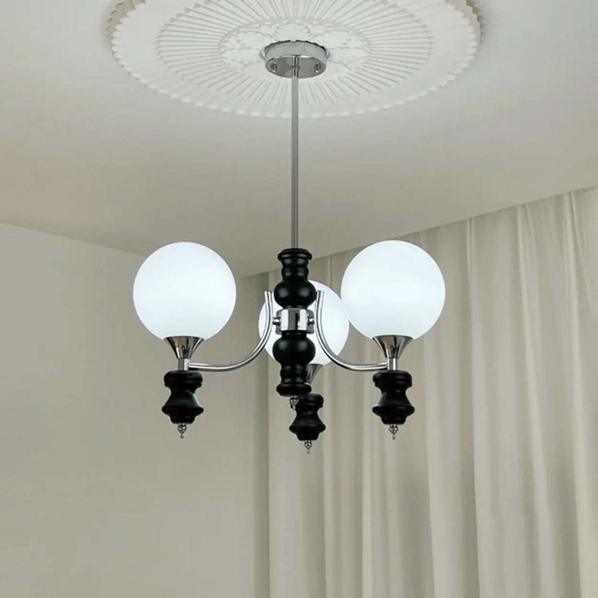 Modern Globe Glass Ceiling Light Chrome Chandelier Image - 17