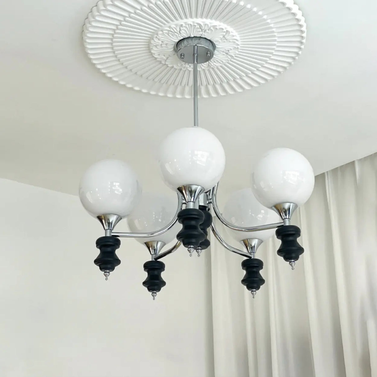 Modern Globe Glass Ceiling Light Chrome Chandelier Image - 4