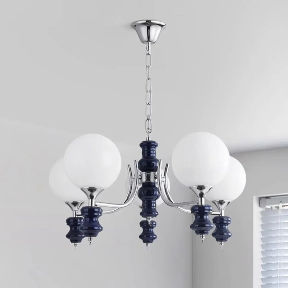 Modern Globe Glass Ceiling Light Chrome Chandelier Image - 6