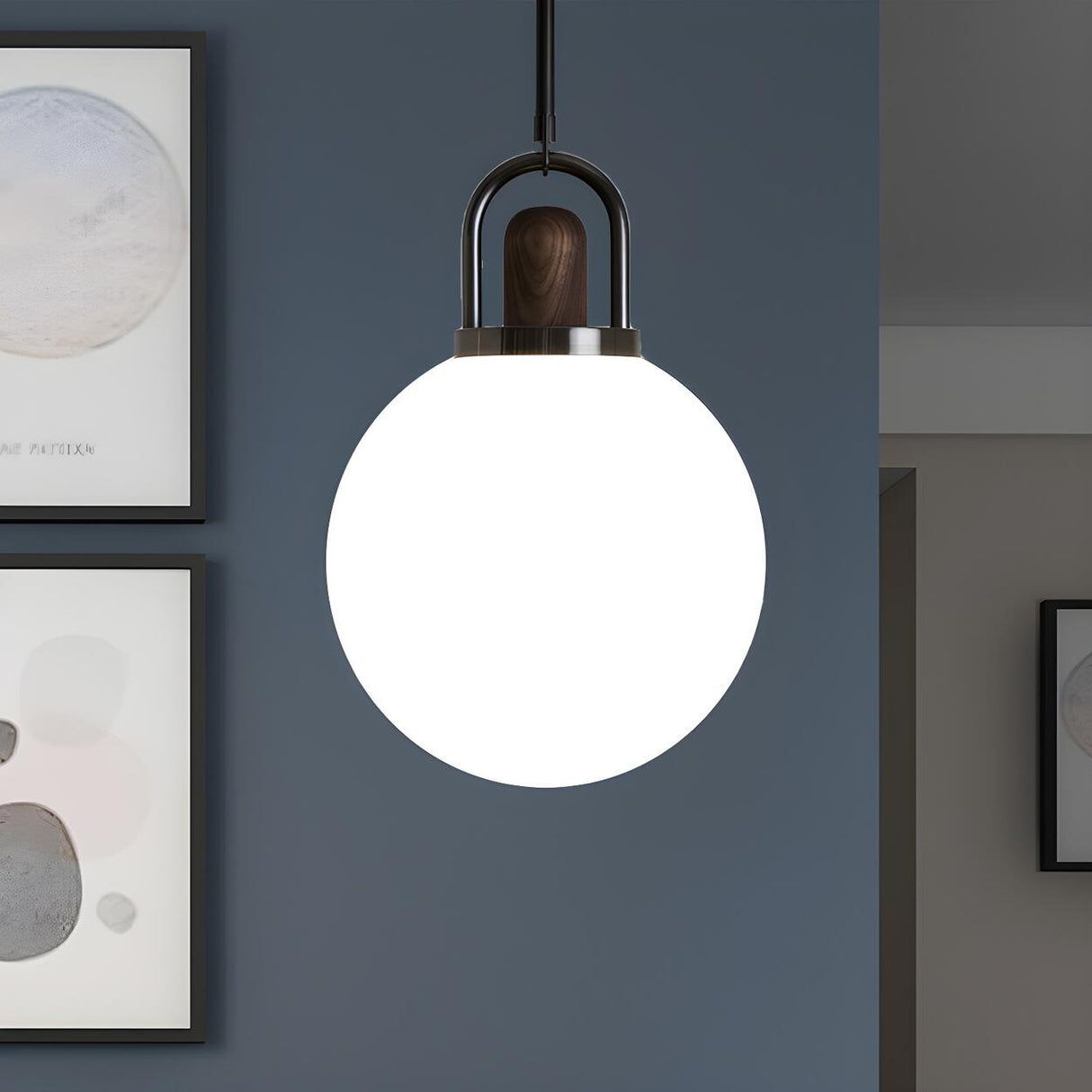 Modern Globe Metal and Wood LED White Pendant Light Image - 1