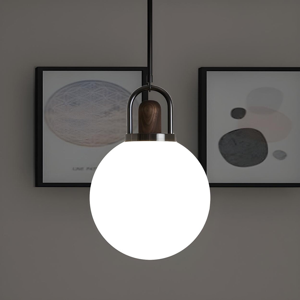 Modern Globe Metal and Wood LED White Pendant Light Image - 2