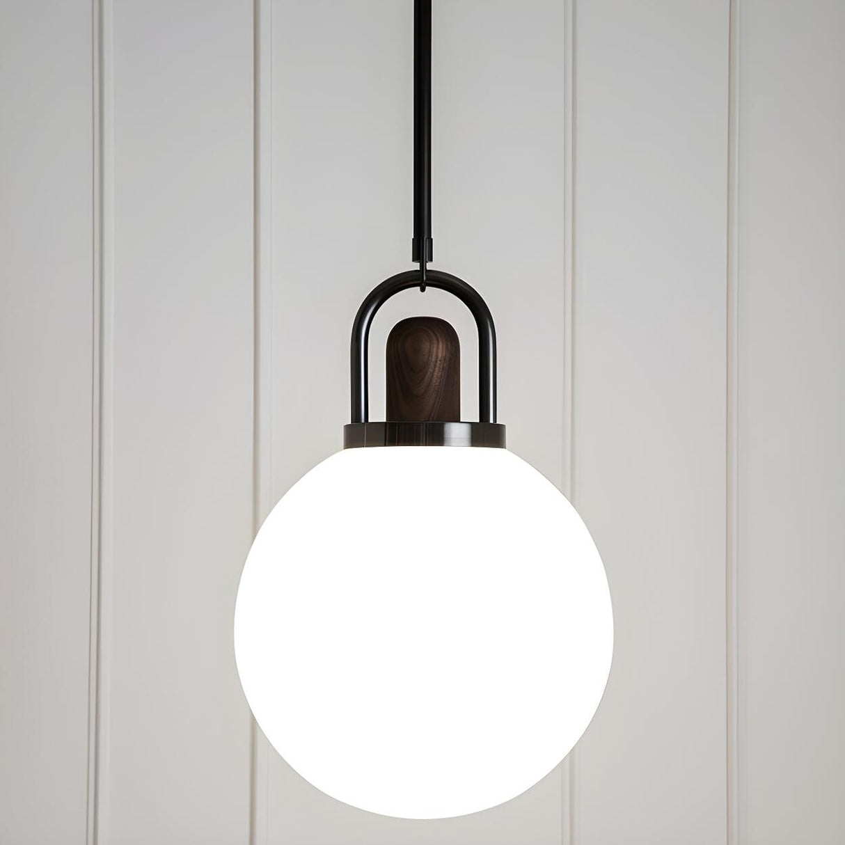 Modern Globe Metal and Wood LED White Pendant Light Image - 3