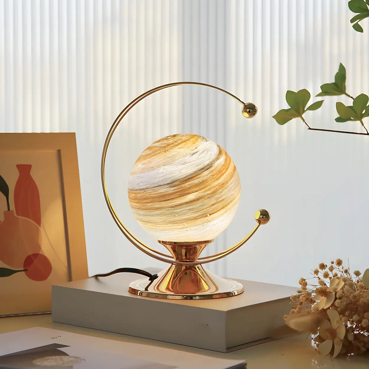 Modern Globe Metal Desk Lamp in Gold Finish Image - 3