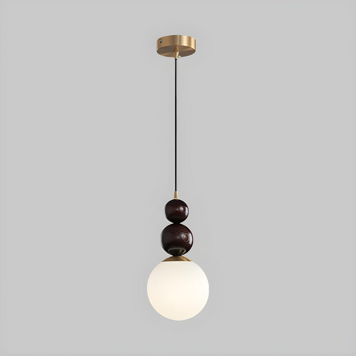 Modern Globe White Glass Wood Walnut Pendant Light Image - 1