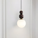 Modern Globe White Glass Wood Walnut Pendant Light Image - 2