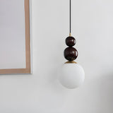 Modern Globe White Glass Wood Walnut Pendant Light Image - 4