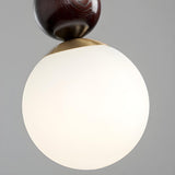 Modern Globe White Glass Wood Walnut Pendant Light Image - 5