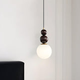 Modern Globe White Glass Wood Walnut Pendant Light Image - 8